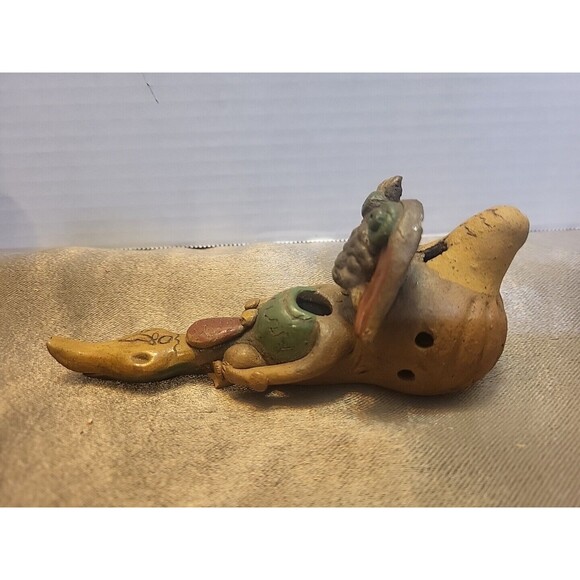 Vintage Mayan Aztec snake flute, Mexican flute, Mexican folk art, Mexican FLAW - Picture 2 of 8